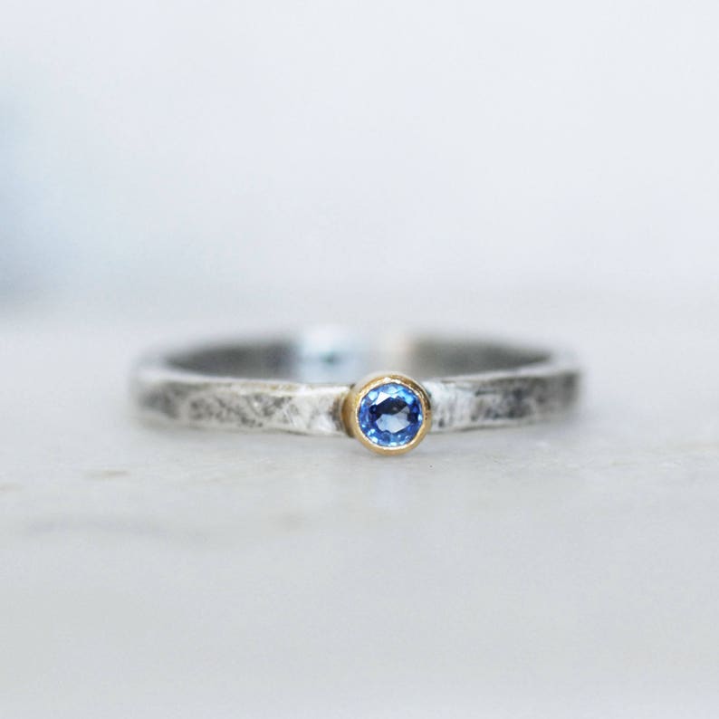 Minimalist Birthstone Stacking Ring in Solid 18k Gold and Sterling silver, Personalized Birthstone Ring image 4