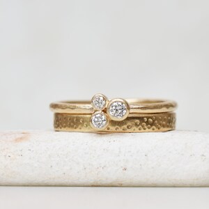Diamond Trio Wedding Ring, Diamond Stardust Wedding Ring, Solid 14k Gold Wedding Ring, Diamond Cluster Ring, April Birthstone, Fine Jewelry image 2