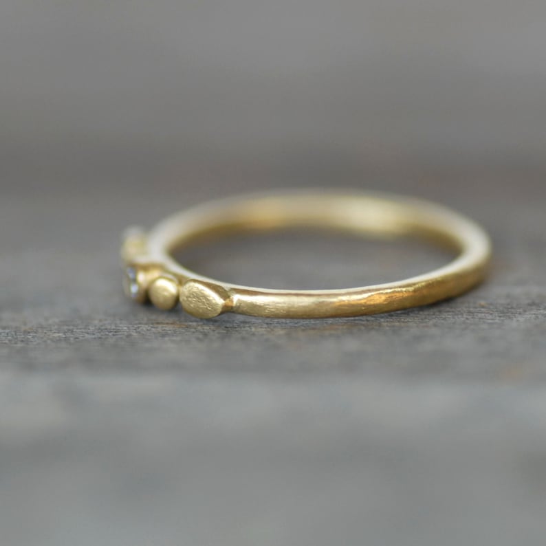 Tiny Petals Diamond Gold Ring Set of 2, Solid Gold Wedding Ring Set, Choose 14k or 18k Gold, Dainty Floral Wedding Rings, April Birthstone image 4
