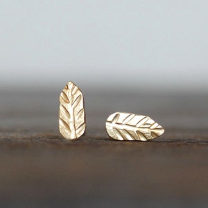 Tiny Gold Leaf Post Earrings, Simple Gold Leaf Earrings, Minimalist Nature Earrings, Choose Solid 14k Gold or 18k Gold, Bridesmaid Earrings