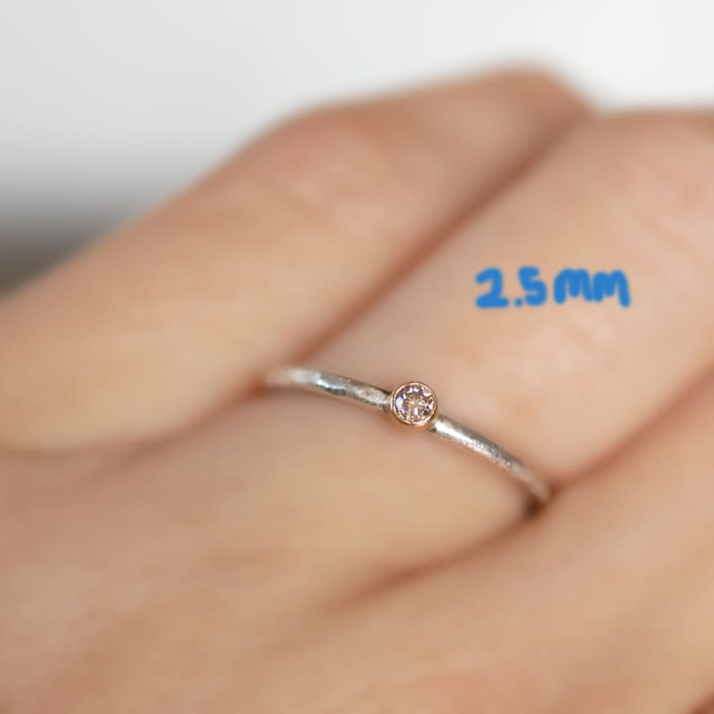 Tiny Brown Diamond Ring 18k Gold and Silver Stack Ring Etsy