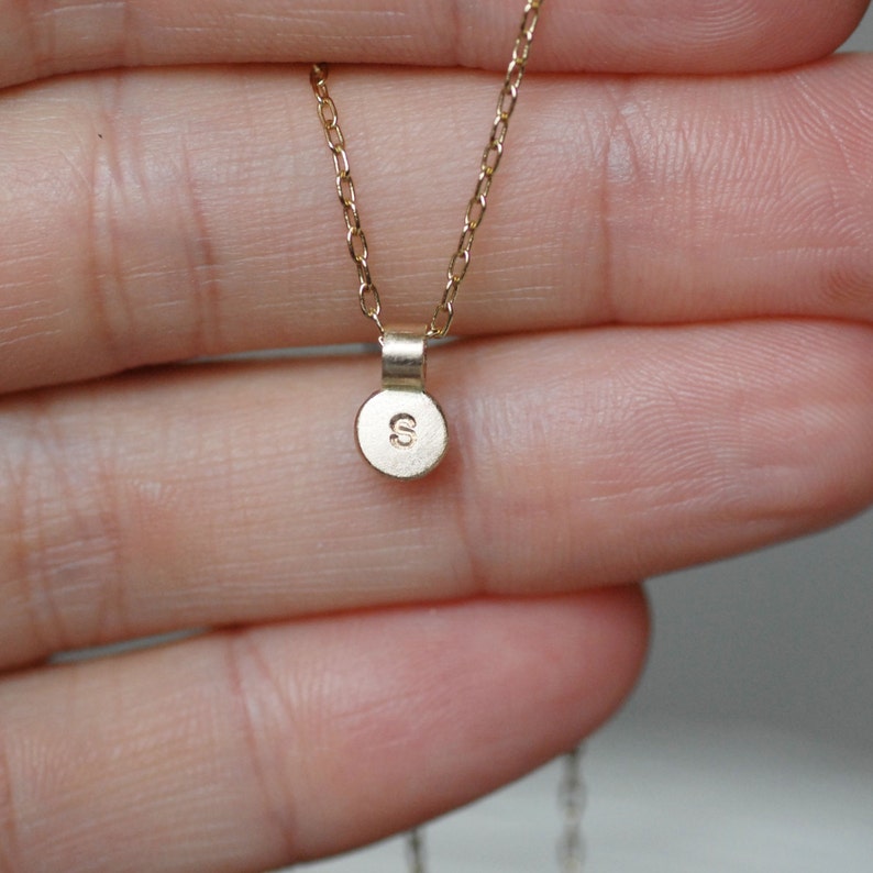 Gold Initial Necklace, Solid 14k Gold Personalized Necklace, Tiny Initial Charm, Minimalist Monogram Charm, Gifts for Mom, Layering Necklace image 3