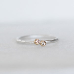 Tiny Diamond Starburst Ring, Minimalist Stacking Ring in SOLID 18k Gold and Sterling, Dainty Diamond Stackable Ring
