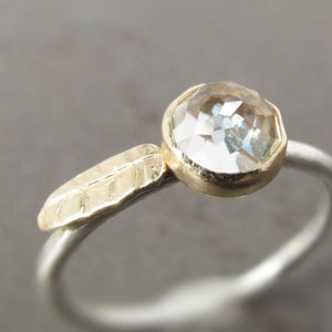 Rose Cut Edelstein-Blatt-Ring, Solid 14k Gold & Sterling Silber Stacking Ring, wählen Sie Ihren Edelstein, personalisiert, 6 mm Stein
