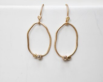 Diamond dangle earrings - Natural Brown Diamond - Gold hoop Earrings - Eco-Friendly Recycled