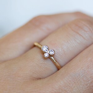 Diamond Trio Wedding Ring, Diamond Stardust Wedding Ring, Solid 14k Gold Wedding Ring, Diamond Cluster Ring, April Birthstone, Fine Jewelry image 6