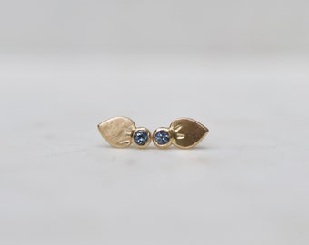 Montana Sapphire Petal Earrings  - 14k Gold Sapphire Post Earrings - Eco-Friendly Recycled Gold