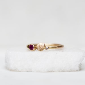 Ruby and Diamond Petal Stacking Ring, Solid 14k Gold Ruby and Diamond Ring, Botanical Kaleidoscope Ring, April July Birthstone, Multi Stone image 5