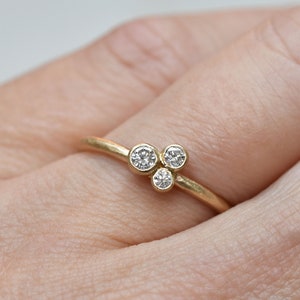 Diamond Trio Wedding Ring, Diamond Stardust Wedding Ring, Solid 14k Gold Wedding Ring, Diamond Cluster Ring, April Birthstone, Fine Jewelry image 4