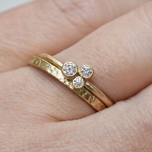 Diamond Trio Wedding Ring, Diamond Stardust Wedding Ring, Solid 14k Gold Wedding Ring, Diamond Cluster Ring, April Birthstone, Fine Jewelry image 5