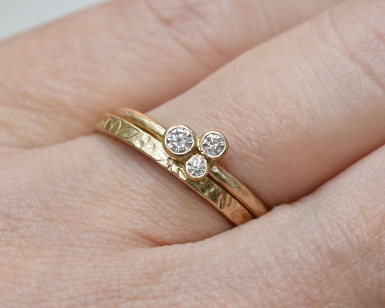 Diamond Trio Wedding Ring, Diamond Stardust Wedding Ring, Solid 14k Gold Wedding Ring, Diamond Cluster Ring, April Birthstone, Fine Jewelry image 5