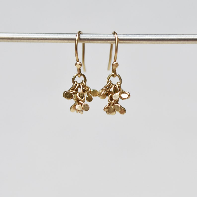 Solid Gold Cluster Drop Earrings, Seedpod Tassel Dangle Earrings, Handmade Gold Drop Earrings, Botanical Drop Dangle Earrings, Artisan Gold image 3