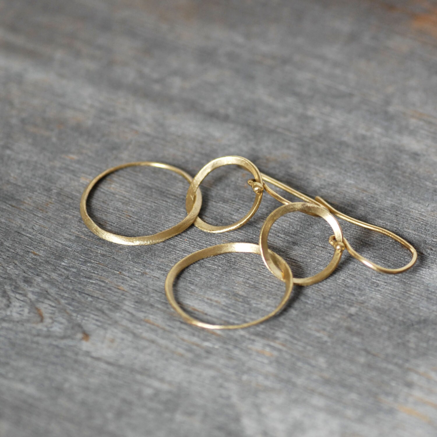 Double Hoop Dangle Earrings SOLID Gold Circle Drop Earrings Etsy