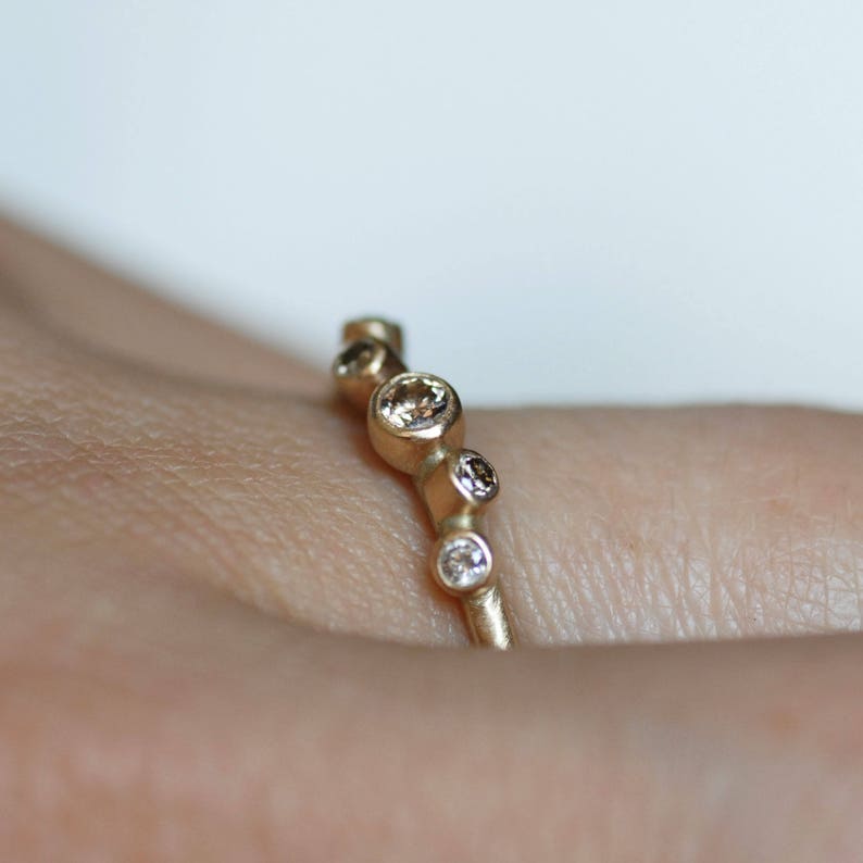 5 Diamant Ehering, Löwenzahn Wunsch Verlobungsring, Wählen Sie 14k oder 18k Gold, Diamant Multi Diamantring, April Geburtsstein, Hochzeitsband Bild 6