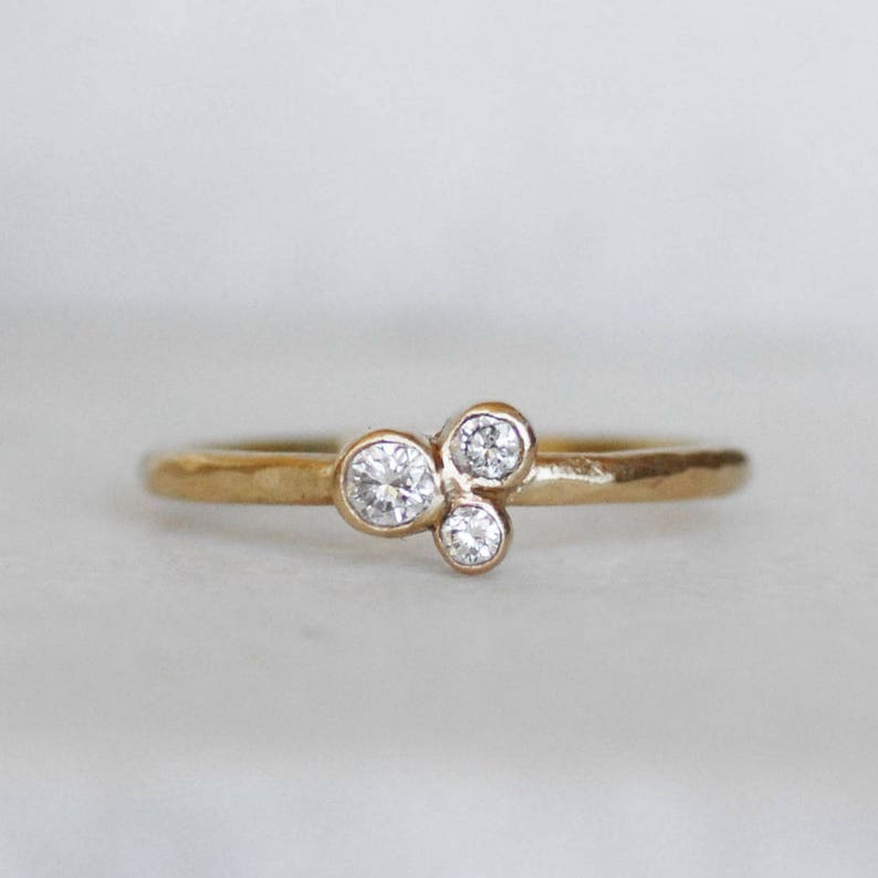 Diamond Trio Wedding Ring, Diamond Stardust Wedding Ring, Solid 14k Gold Wedding Ring, Diamond Cluster Ring, April Birthstone, Fine Jewelry image 3