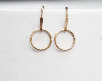 Mini Gold Hoop Dangle Earrings, Small Open Circle Hoop Dangle Earrings, 14k Yellow Gold or Rose Gold, Dainty gold Earrings, Minimalist