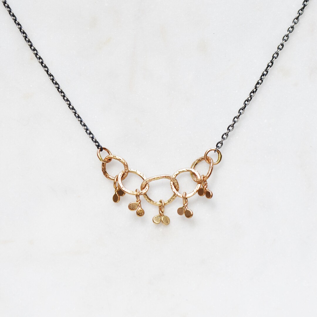 Five Interlocking Rings Necklace, Solid Gold and Sterling Link Necklace
