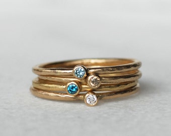 Dünner Mini Diamantring, dünner Diamantring aus massivem Gold, wählen Sie Ihre Diamantfarbe, minimalistischer Diamantring, Midiring, zierlicher Ring