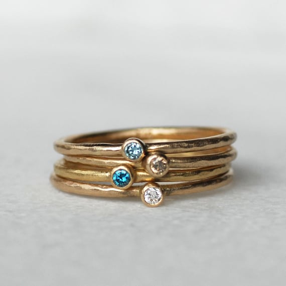 Skinny 14k Gold Diamond Stacking Ring, Minimalist Midi Ring