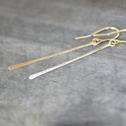 Long Skinny Gold Dangle Earrings Gold Thread Earrings Thin Etsy