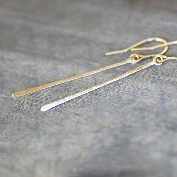 Long Skinny Gold Dangle Earrings - Gold Thread Earrings - Thin Gold Earrings - Eco-Friendly Recycled Gold