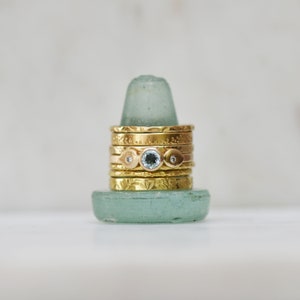 Aquamarine Diamond SOLID Gold Ring, Handmade Petal Ring, Alternative Engagement Ring, Gold Floral Ring image 7