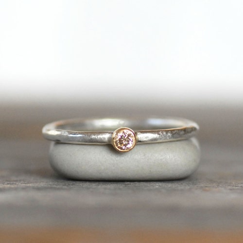 Tiny Brown Diamond Ring, Solid 18k Gold and Silver Stack Ring, Dainty shops Diamond Stackable Ring, Minimalist Diamond Ring, April Birthstone