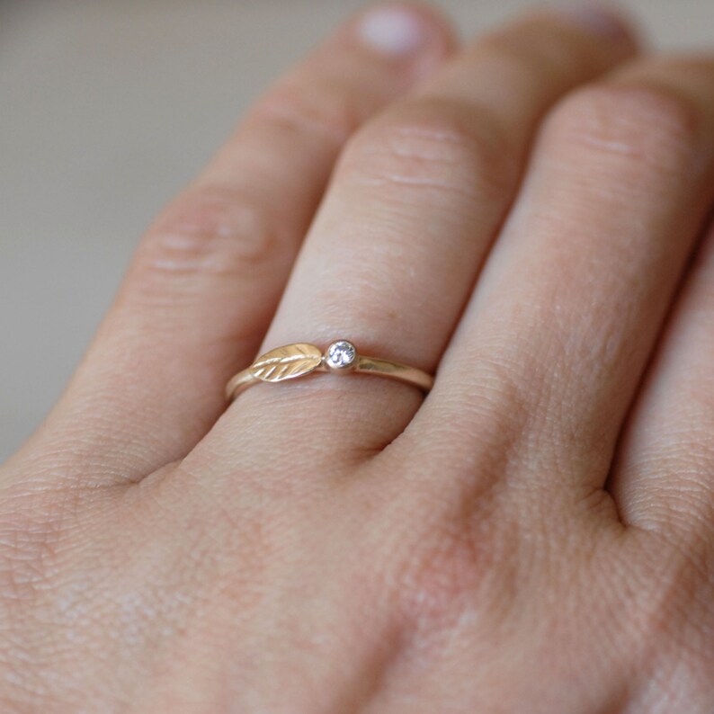 Diamond and Gold Wedding Ring 14k Leaf and Bud Engagement Etsy