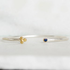 Sapphire or Ruby Cuff- Sapphire Sterling and 18k Gold - Flower Bud Cuff