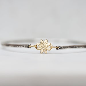 Gold Flower Bangle - Sterling Silver 14k Gold Botanical Bloom Link Bangle