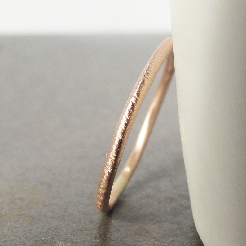 Thin Rose Gold Ring 14k Gold Textured Skinny Band Thin Etsy