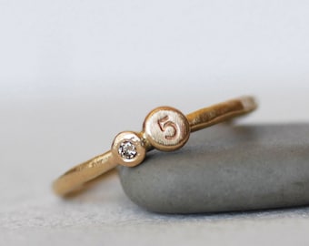 Tiny Diamond Gold Initial Ring, Personalized Diamond Stacking Ring, Number OR Initial Ring, Skinny Stacking Ring, Mothers Ring, Gift For Her