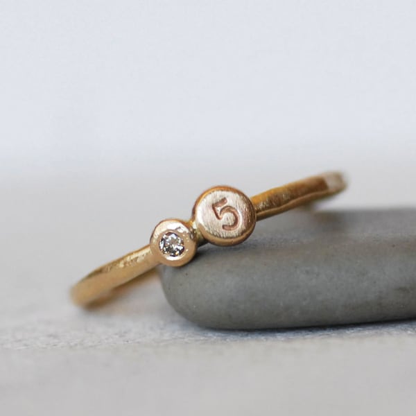 Tiny Diamond Gold Initial Ring, Personalized Diamond Stacking Ring, Number OR Initial Ring, Skinny Stacking Ring, Mothers Ring, Gift For Her