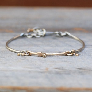 Diamond Petal Link Bracelet - Sterling Silver 14k Gold Botanical Diamond Link Bracelet - Eco-Friendly recycled Gold