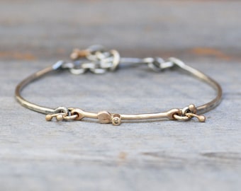 Diamond Petal Link Bracelet - Sterling Silver 14k Gold Botanical Diamond Link Bracelet - Eco-Friendly recycled Gold