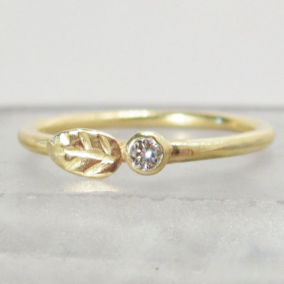 Diamond Leaf Wedding Ring 2.5mm Diamond Choose 14k OR 18k ...
