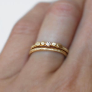 Tiny Petals Diamond Gold Ring Set of 2, Solid Gold Wedding Ring Set, Choose 14k or 18k Gold, Dainty Floral Wedding Rings, April Birthstone image 5