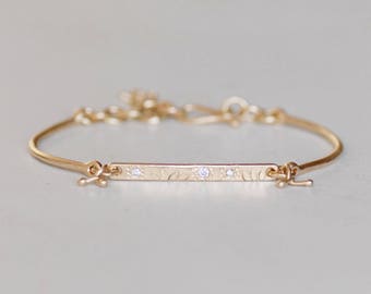 Diamond Wildflower Link Bracelet - 14k Gold Botanical Diamond Link Bracelet - Eco-Friendly recycled Gold