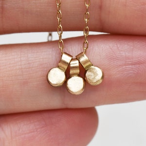 Gold Dewdrop Necklace, Three Tiny Gold Pebble Pendants, Tiny Gold Charms, Minimalist Necklace, Eco Friendly Recycled Gold, Gifts for Her