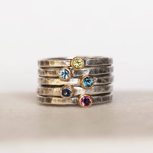 Minimalist Birthstone Stacking Ring in Solid 18k Gold and Sterling silver, Personalized Birthstone Ring image 1