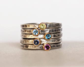 Minimalist Birthstone Stacking Ring in Solid 18k Gold and Sterling silver, Personalized Birthstone Ring