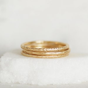 Thin Patterned SOLID Gold Stacking Rings, Set of 3 Skinny Gold Rings, Minimalist Gold Textured Rings, Eco-Friendly Recycled Gold