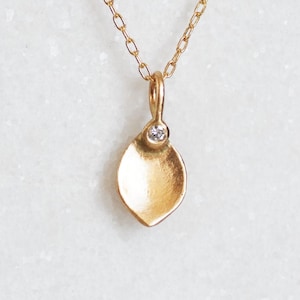 Diamond Lotus Petal Necklace , Solid 14k gold Diamond Flower Pendant, Gold Leaf Necklace, Gifts for Women, Gifts for Mom, Wedding Jewelry