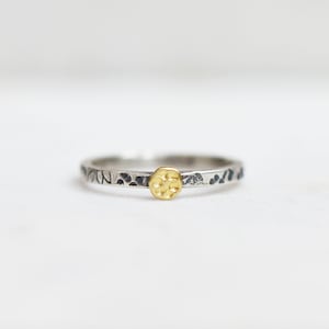 Tiny SOLID 18k Yellow Gold Wildflower Ring, Forget Me Not Ring, Floral Patterned Band, Gold and Silver Stacking Ring, Spring Jewelry