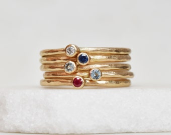 Tiny Birthstone Stacking Ring, SOLID 14k Gold Personalized Stack Ring, Handmade Tiny Gemstone Ring, Delicate Mothers ring, Minimalist Ring