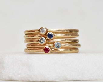 14k Gold Tiny Birthstone Ring: Handmade Minimalist Stacking Ring