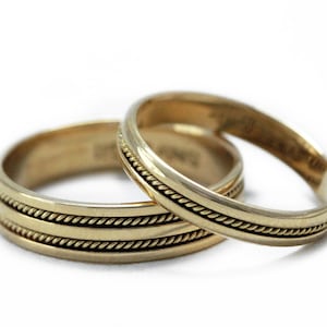 Gold filigree wedding ring sets - Braided bands -Wedding band for men - Filigree handmade rings - Wedding bands-Unique bands -Matching bands