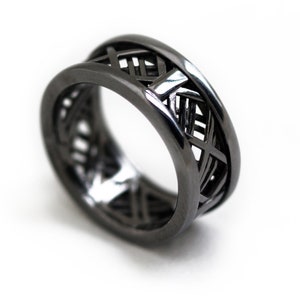 Einzigartige schwarze Verlobungsring Herren, aussagering, Männer Eheringe, 14 k Gold & Schwarz Rhodium, Herren Versprechen ring einzigartige Textur Band-CADI
