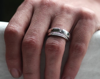 Bagues de fiançailles en or blanc ou bagues de mariage pour femmes, ensembles de mariée avec bague Half Eternity, bande de noces de diamant, anneaux de coeur