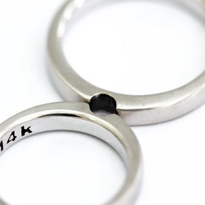 Parure d'alliances, bague lune, bague de couple, alliance pour homme, alliances, alliances assorties, parure de bagues couple unique, or blanc 14 carats